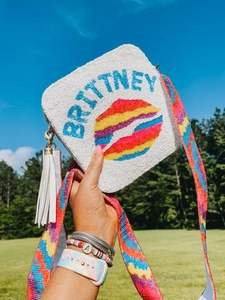 Bolso bandolera personalizado con cuentas de letras, bolso cuadrado bordado a mano con borla y tirador de cremallera, nombre personalizado, para mujer - Product Image 2