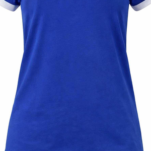 Camiseta Azul de Manga Corta con Ribete en Contraste Blanco, Cuello Redondo, Corte Regular, Estilo Casual, Color Sólido - Product Image 4