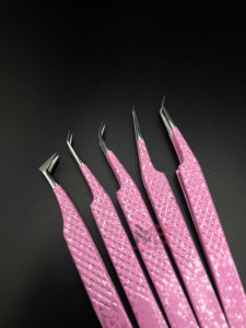 แหนบสแตนเลสสีชมพูสด ปลายเรียบสำหรับต่อขนตา - Product Image 4