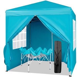 Tenda Pop-up Pratica Blu Lago 6.5X6.5FT con Due Porte e Due Finestre, Impermeabile, Design Pieghevole ad Angolo Retto - Product Image 5