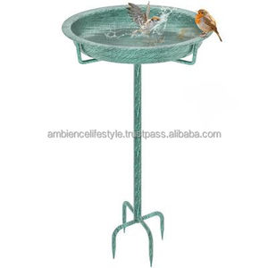 Bain d'oiseaux en métal robuste pour extérieur, décor de jardin, bassin sur piédestal, résistant aux intempéries, antirouille, mangeoire pour oiseaux - Product Image 3
