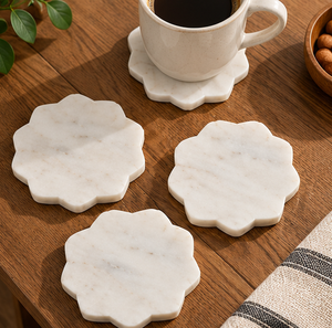 Posavasos de mármol hecho a mano con forma floral de AK Brass, juego único de 4 posavasos de mármol blanco para decoración de cocina / accesorios de mesa. - Product Image 4