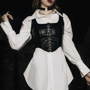 Newest Good Supplier Solid Black Color Fully Customized Made Pu Leather Corset Tops Medium Control Corset Shapewear for Women - Product Image 6