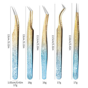 Ensemble de pinces à extensions de cils en acier inoxydable or et bleu dégradé avec pointes de précision pour les artistes en extensions de cils - Product Image 1
