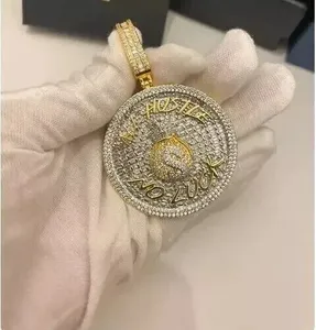 Pendentif Hip Hop Vintage en Moissanite, Médaillon « All Hustle No Luck », en Argent Sterling 925 Plaqué Or, Micro-Pavé, Bijou Unisexe - Product Image 4