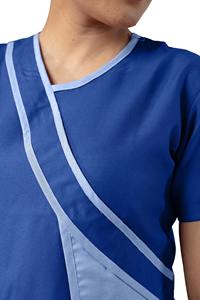 Women Blue <b>Scrub</b> Top Short Sleeve With Pockets Woven Cotton Polyester Hospital <b>Uniform</b> Blouse Professional Design - Product Image 4