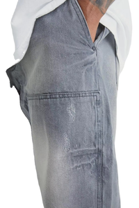 Jean en denim de coton de qualité supérieure pour homme, style droit, taille mi-haute, délavé, effet vieilli, coupe charpentier, tendance - Product Image 5