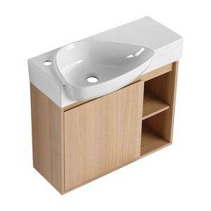 Mobile bagno sospeso da 26 pollici con lavabo in ceramica bianca e anta con chiusura ammortizzata, imballaggio KD - Product Image 1