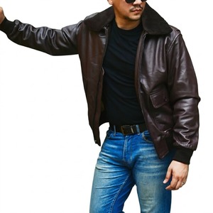 Blouson Bomber Homme en Cuir Véritable et Toile, Col en Fourrure, Fermeture Éclair, Coupe-Vent, Style Streetwear Hiver, Design Uni - Product Image 6