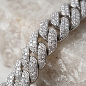 Chaîne à maillons en argent sterling 8 mm, style hip-hop, sertie de diamants VVS cultivés en laboratoire, monture à griffes, en argent massif S925 plaqué or rose et or blanc - Product Image 3