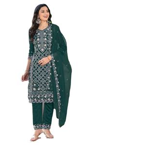 Dhwaja Export - Salwar Kameez Semi-Tailorizado (Tela Chifón Pesada con Bordado de Lentejuelas de 3mm y Trabajo Khatli) Dupatta (Tela Chifón Pesada) - Product Image 1