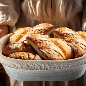 Panier de levage rectangulaire en rotin avec doublure en lin pour la levée de la pâte à pain, ensemble banneton, outil de boulangerie naturel fait main - Product Image 5