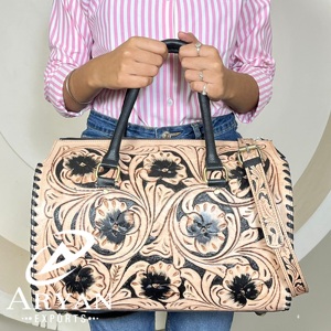 Personalized Handcrafted Floral <b>Leather</b> Luxury Fashion Design Large Size Speedy Bag Genuine Cow <b>Leather</b> Travel Duffel Bag for Wo - Product Image 1