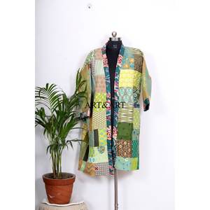 Nouvelle arrivée : robe maxi en soie Kantha multicolores, robe ethnique courte, veste élégante, peignoir Kantha, kimono. - Product Image 1