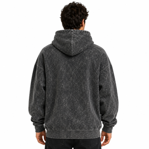 Sudadera con capucha para hombre, estilo vintage, con bolsillo canguro y cordón, lavado ácido, lisa, informal, desgastada, cálida, sin marca - Product Image 2