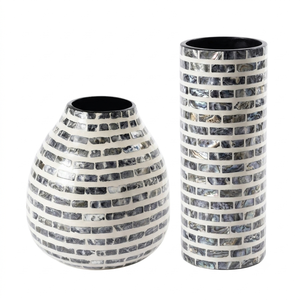 Juego de Jarrones de Mosaico de Madreperla Hechos a Mano, Decoración de Mesa Contemporánea en Blanco y Negro para Sala de Estar - Product Image 1