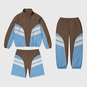 Unisex Color Blocking Tracksuit Set Full Sleeve Half-<b>Zip</b> Jacket Pants <b>Shorts</b> Breathable Polyester Sporty Autumn Wear - Product Image 3