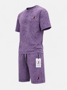 Men Acid Wash Summer <b>Set</b> Lightweight Breathable Two Piece Apparel Vintage Style Short Sleeve Shirt And Comfortable Shorts - Product Image 2