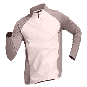 Chemise de sport pour homme, blanche et grise, à blocs de couleur, manches longues, fermeture éclair, ajustée, anti-transpiration - Product Image 3