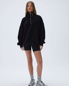 Custom High Quality Best Sweatshirts Manufacturer Women's Oversized Half <b>Zipper</b> Sweatshirts Cotton Fleece Drop Shoulder Pullover - Product Image 3