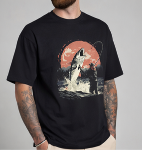 T-shirt de pêche vintage « Born to Fish Forced to Work » pour la pêche au bar à grande bouche - Product Image 2