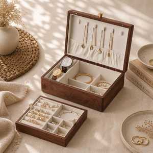 Wooden Jewelry Box Rectangular Minimalist Design Single Tier <b>Storage</b> Organizer for Necklace Ring Bracelet Watch Bedroom Use - Product Image 4