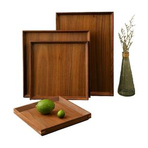 Plateaux de rangement carrés en bois laqués, design minimaliste, empilables, pour utilisation sur table, service de nourriture - Product Image 1
