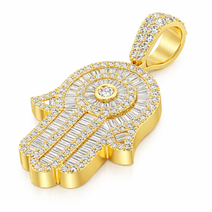 จี้พระหัตถ์ฮัมซาชุบทองคำขาว 925 ประดับเพชรโมอิสซาไนต์ สไตล์ฮิปฮอป เครื่องรางป้องกันภัย ดีไซน์สั่งทำได้สำหรับทุกเพศ - Product Image 1