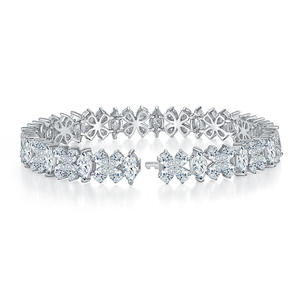925 Sterling Silver Moissanite Bracelet Flower Cluster Marquise Pear Cut Sparkling Statement <b>Gift</b> for Women - Product Image 4