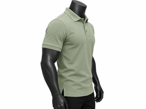 Polo de Algodón Verde Claro para Hombre, Manga Corta, Logotipo Bordado en la Parte Delantera, Color Sólido Informal, Tejido Transpirable - Product Image 3