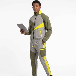 OEM Custom LOGO Embroidery Two Piece Zip up <b>Jacket</b> Long Set with <b>Reflective</b> Polyester Windbreaker Tracksuits for Men - Product Image 3