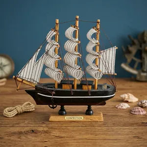 Modèle de bateau à voile en bois, objet décoratif nautique pour la maison, le bureau, la table, décoration côtière vintage, artisanat décoratif, cadeau - Product Image 5