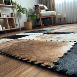 Tapis carrés en patchwork de peau de vache, tapis en cuir de vache naturel faits à la main pour la décoration du salon, vente en gros OEM ODM - Product Image 5