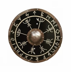 Escudo Vikingo Redondo de Madera Maciza Hecho a Mano con para |   Escudo de Batalla Medieval Grabado, Arte para Colgar en la Pared - Product Image 2