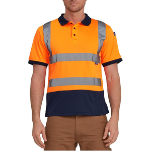 Men's Black Short Sleeve Reflective Safety Polo Shirt Workwear Quick Dry Knitted <b>Fabric</b> Solid Design Regular Length - Product Image 2