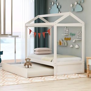 Letto per bambini bianco vecchio stile SKUSM000103AAK con letto estraibile decorabile - Product Image 3