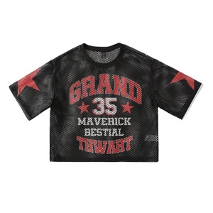 Wholesale Women Mesh <b>Crop</b> American Football Jersey Oversized Short Sleeve Custom OEM Bulk Supplier <b>Top</b> - Product Image 1