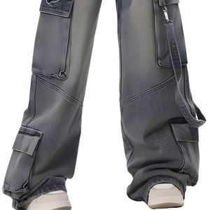 Jeans en denim à jambe large, coupe vintage délavée, taille haute, style ample et baggy, pantalon décontracté streetwear, vente en gros fabricant - Product Image 3