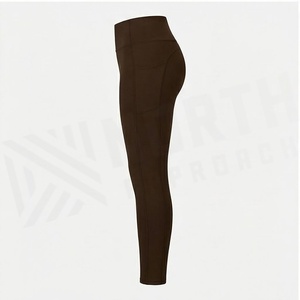 High Waist Full Length Solid <b>Brown</b> Yoga <b>Leggings</b> Seamless Four-Way Stretch Spandex Nylon Women's Sportswear - Product Image 3