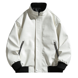 OEM ODM Custom <b>Men's</b> Genuine <b>Leather</b> Bomber <b>Jacket</b> Winter Stand Collar Windproof High Street Casual Fashion <b>Jacket</b> with Custom L - Product Image 5