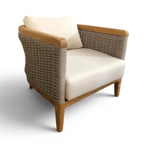 Sillón de Madera de Teca para Exteriores con Cojín de Cuerda Tejida, Diseño Contemporáneo, Muebles para el Hogar, Sala de Estar, Oficina en Casa, Hotel y Villa - Product Image 1