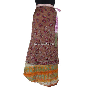 Indian Latest Double Layer Silk Long Wear Skirt Reversible <b>Old</b> Sari Silk Wrap Long Skirt Wholesale - Product Image 6