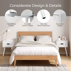 Comodino in Legno Massello con Cassetto e Gambe per Camera da Letto e Soggiorno, Elegante Tavolino Laterale - Product Image 3