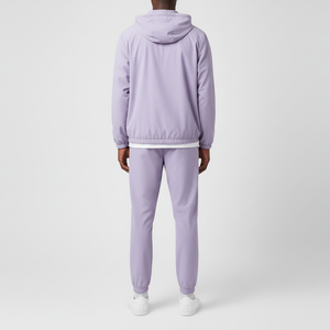 Wholesale Men's Lavender Hooded Tracksuit Set Full Length Zip <b>Jacket</b> With Drawstring Pants Heat-Transfer Printed Letter Design - Product Image 2
