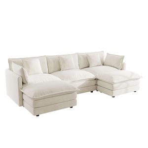 Divano Angolare Moderno Minimalista a U, 5 Posti Convertibile con Poggiapiedi Reversibile e 2 Pouf, Morbido per Soggiorno - Product Image 4