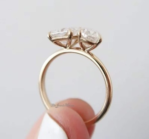 Luxury Yellow 2 Stone <b>Ring</b> Pear & <b>Emerald</b> Cut Two Stone Moissanite Diamond <b>Ring</b> for Women <b>Silver</b> Engagement Promise Wedding - Product Image 4