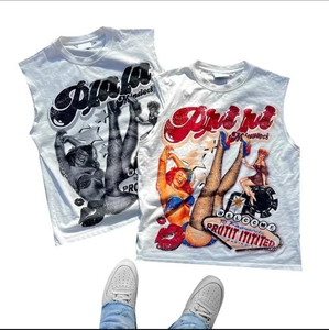 เสื้อกล้ามทรงบ็อกซี่สีขาวสำหรับผู้ชาย สไตล์วินเทจ โอเวอร์ไซส์ ระบายอากาศได้ดี เสื้อยืดแขนกุด สตรีทแวร์ สกรีนลายโดยผู้ผลิต - Product Image 6