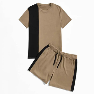 Conjunto Casual de Verano para Hombre Harry Johnson de 2 Piezas, Camiseta y Pantalones Cortos con Bloques de Color, Transpirable, Tejido de Poliéster, Talla Grande, Cuello en V - Product Image 1