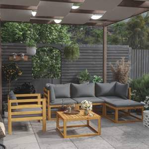 Ensemble de salon de jardin modulaire moyen en bois d'acacia massif gris foncé, canapés de jardin - Product Image 1