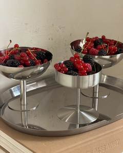 ชุดถาดเสิร์ฟทรงรีขาตั้งสูงทำจากสแตนเลสสีเงิน ภาชนะตกแต่งโต๊ะอาหารทันสมัยสำหรับตกแต่งบ้าน - Product Image 1